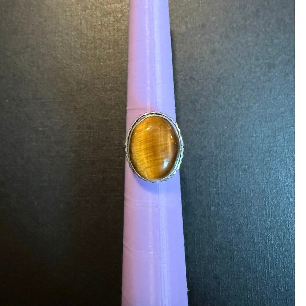 Natural Stone Tigers Eye 925 Silver Plated Ring 7.25